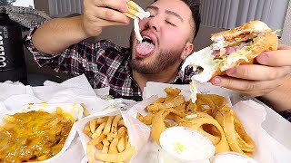 Onion Rings, Bacon Burger & Chili Cheese Fries MUKBANG