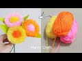 Very Easy Woolen Flower Making Idea -Hand Embroidery Design Trick -Amazing Woolen Crafts -DIY Flower