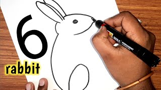 How to draw RABBIT easy using number 6 |