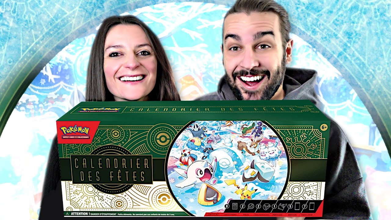 JCC Pokémon Calendrier Des Fêtes – 8 Cartes Holographiques, 5 Boosters, 7 Booster Tests, Pièces, Autocollants – Cadeau Collectionneur