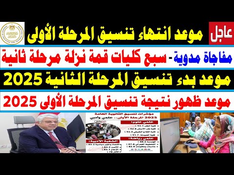 تنسيق الكليات 2025 موعد انتهاء تنسيق المرحلة الأولى موعد تنسيق المرحلة الثانية نتيجة الثانوية الع