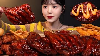 ม็อกบังน่องไก่บาร์บีคิว! กุ้งสติ๊ก เฟรนช์ฟรายด์ ชีสบอล mukbang Asmr