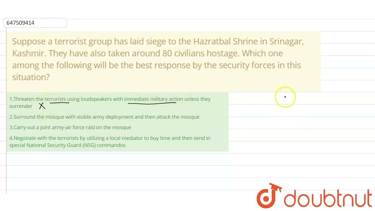 Suppose a terrorist group has laid siege to the Hazratbal Shrine in Srinagar, Kashmir. They have...