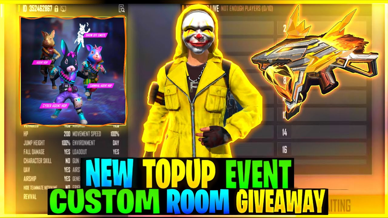 FREE FIRE LIVE GIVEAWAY CUSTOM ROOM | FF LIVE REDEEM CODE GIVEAWAY ...