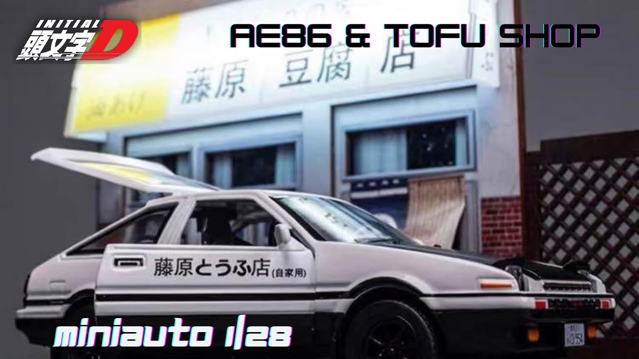 Initial D Trueno AE86 & Fujiwara tofu shop Diorama + LED (Miniauto) YouTube