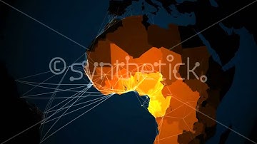 World map loop. Global network of lines. Countries light up.