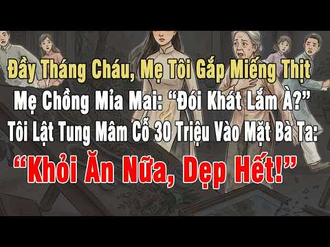 Mẹ chồng mỉa mai khi thấy mẹ tôi gắp thịt trong tiệc đầy tháng, tôi tức giận lật tung mâm cỗ