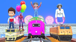 【踏切アニメ】あぶない電車 Ms PACMAN Vs 5 Train Crossing 🚦 Fumikiri 3D Railroad Crossing Animation #8