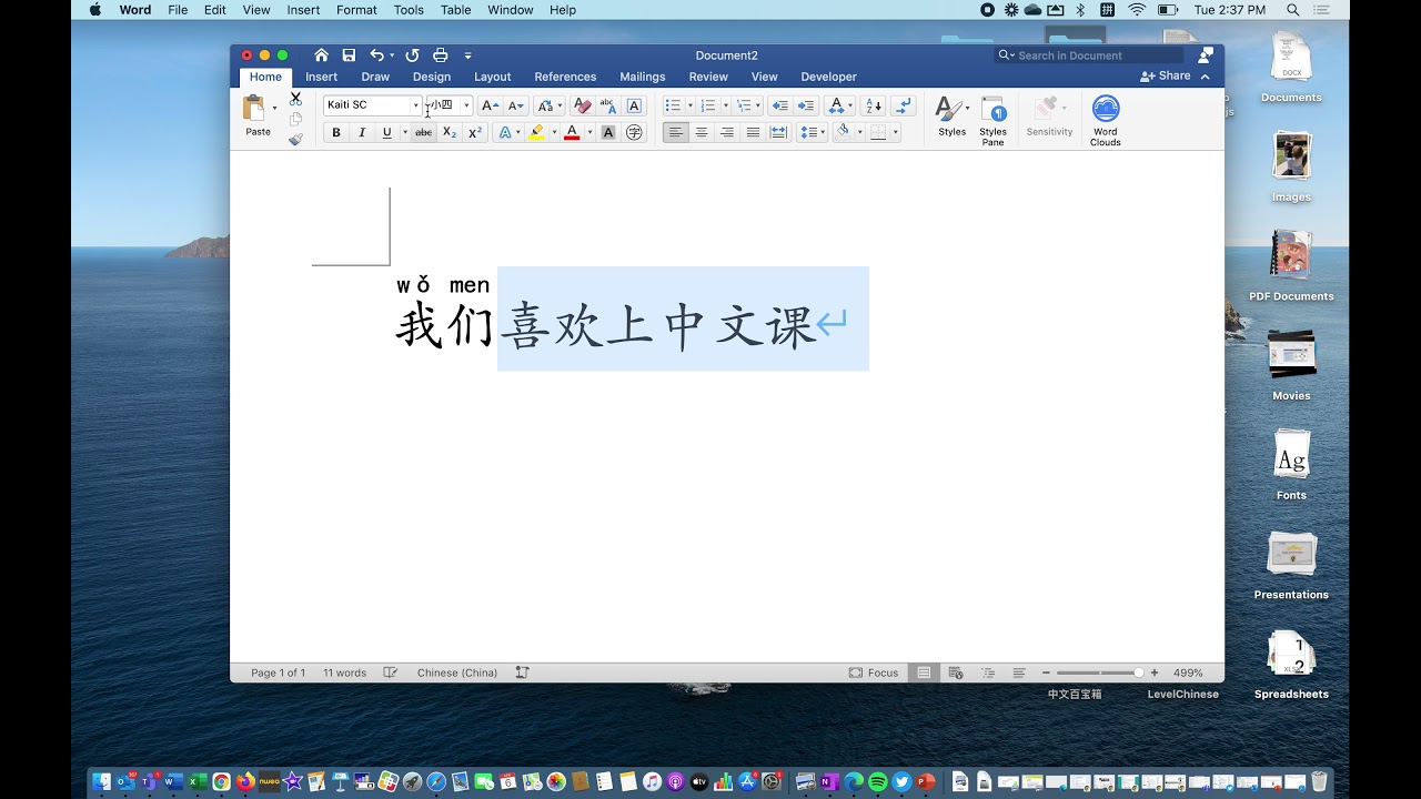 Word里的中文加拼音