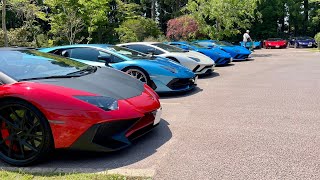 【圧巻!】36台のランボルギーニ アヴェンタドールが駐車場に‼︎「歩き撮り」