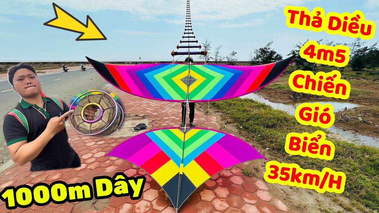 Thả Diều 4m5 Phối Màu Cùng Sáo Hoà Còi D65 19q Gió To Đầu Năm Mới Tại Biển Quất Lâm