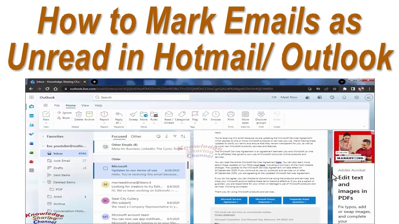 How to Mark Emails as Unread in Hotmail/ Outlook - YouTube