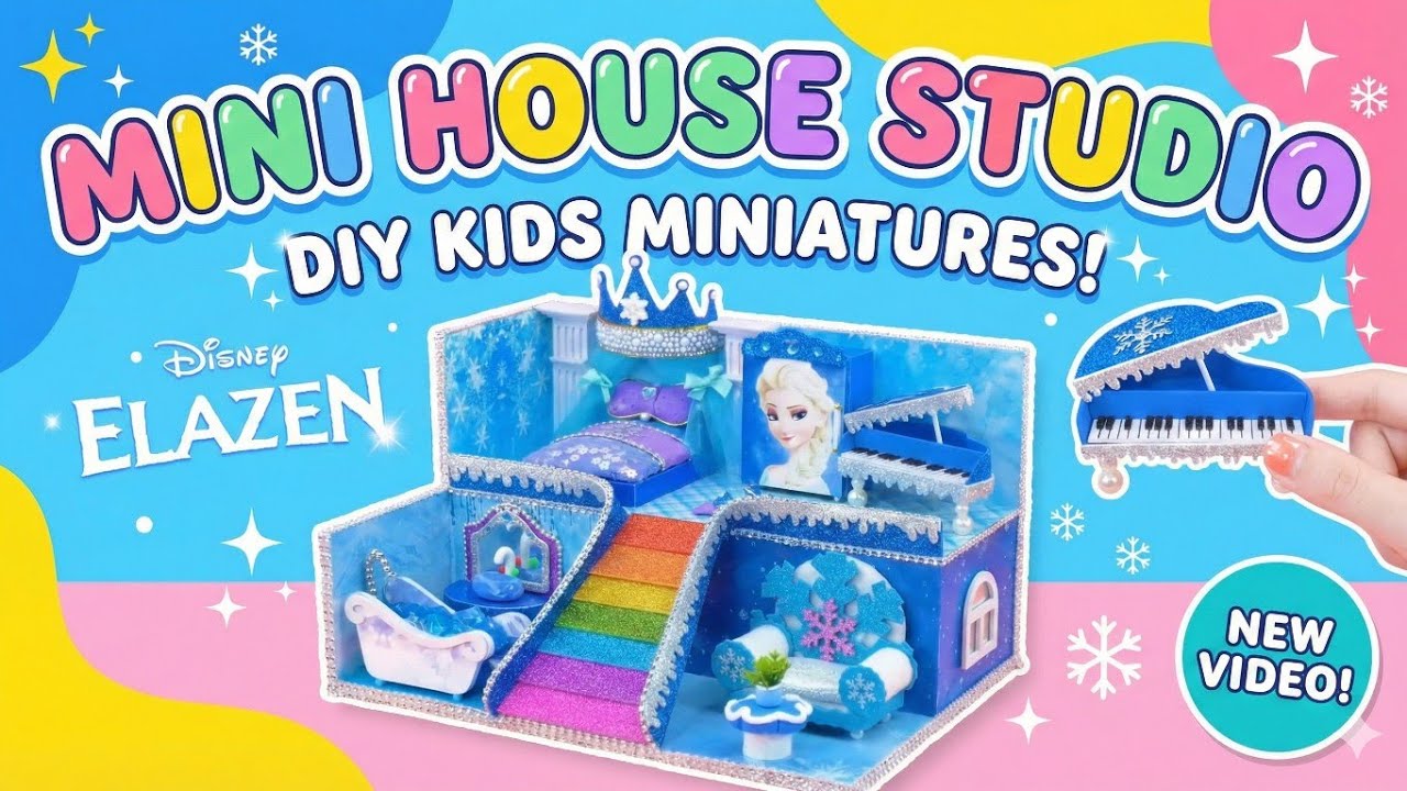 ❄️ DIY Frozen Dream House! Making a Mini Bedroom & Piano for Elsa! 🎹✨