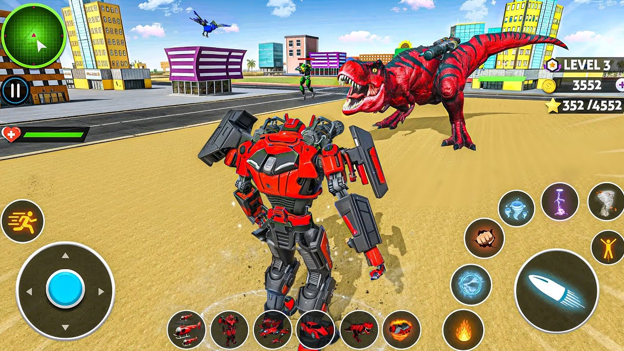 Dino Robot Transformation Jet Bike Car Dinosaur Robot Game New City Fight - Android Gameplay