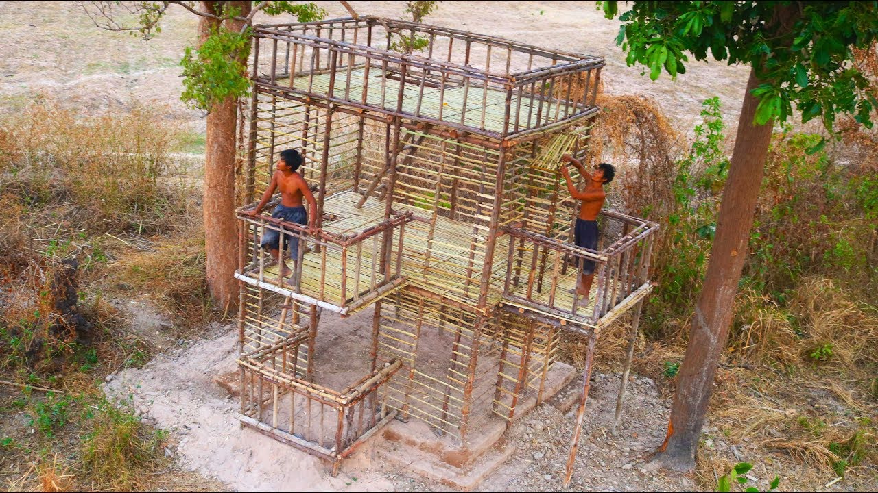 Build The Three Story Villa House By Bamboo And Wood