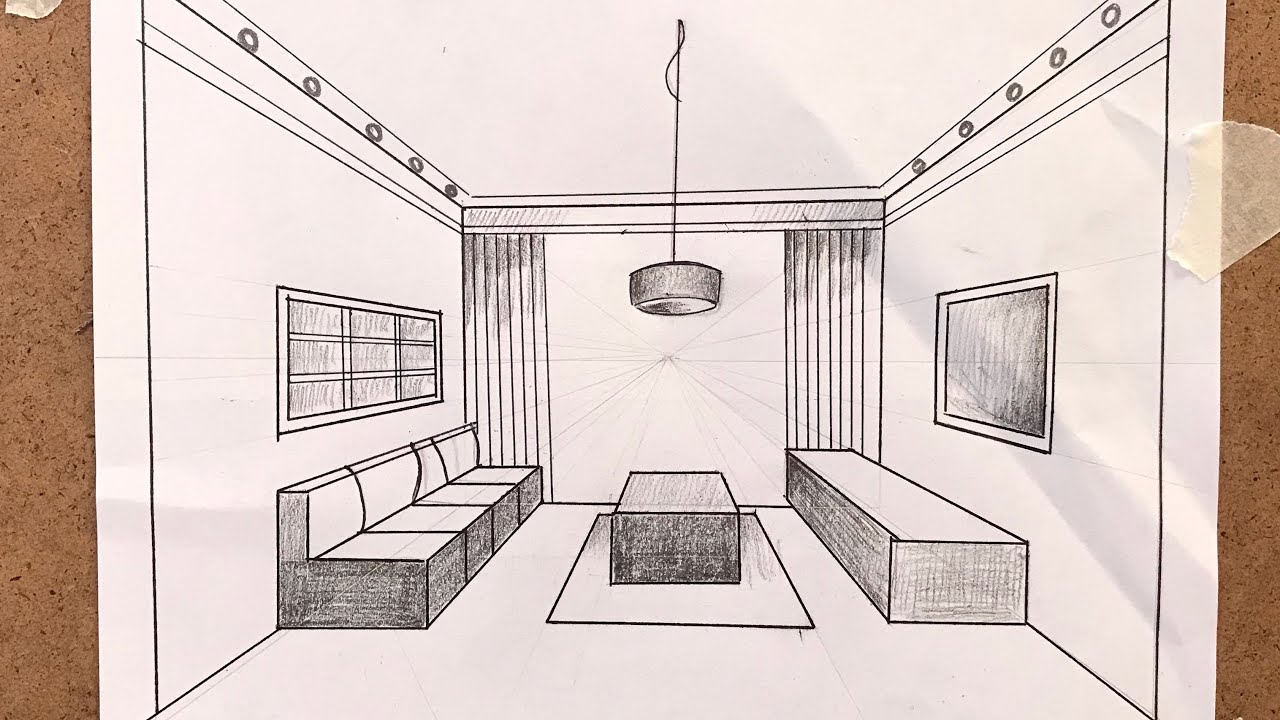 Kolay bir noktalı perspektif ev çizimi - karakalem çizimleri - easy home drawing with pencil