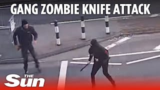 Chilling moment gang with zombie knives fatally attack dad in broad daylight