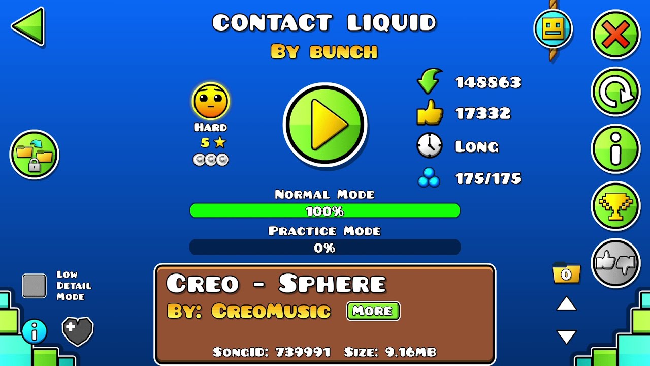 Geometry Dash [2.11] | Contact Liquid by bunch (all coins)