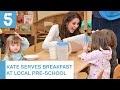 Duchess Kate helps serve breakfast at local nursery and pre-school | 5 News