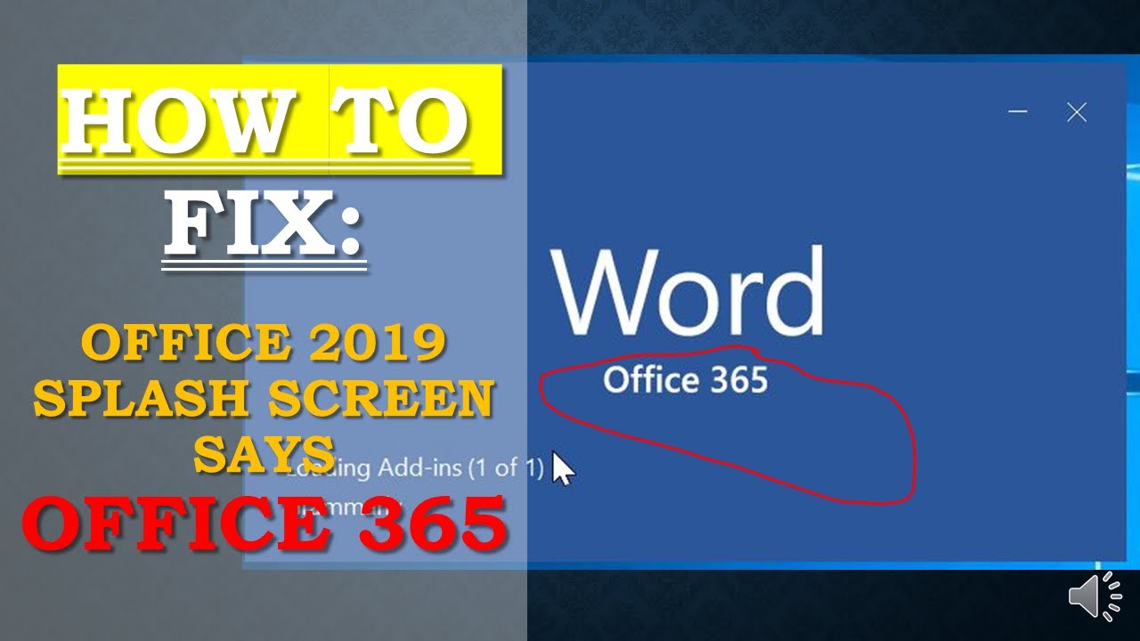 how to fix splash screen office says office 365 - YouTube