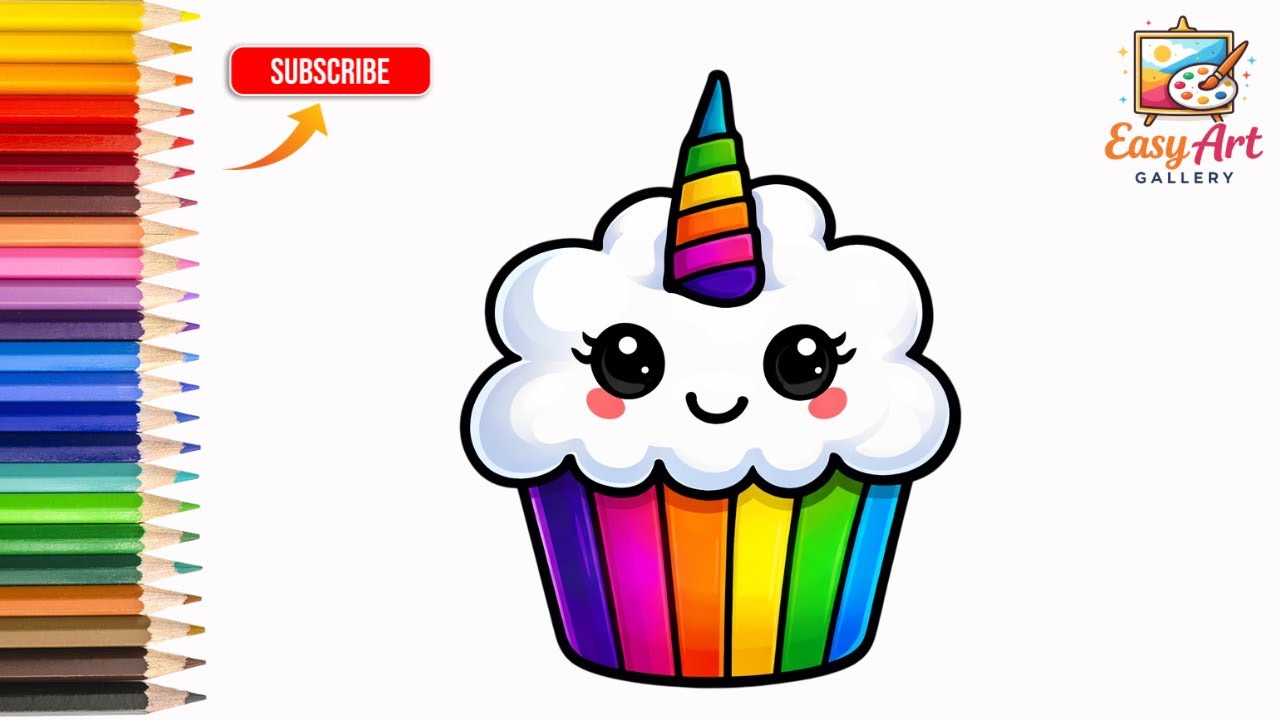 How To Draw Unicorn Cup Cake Step By Step | Easy Drawing For Kids