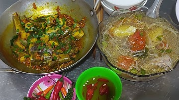 Hôm nay vợ chồng mình ăn cơm canh chua thịt gà và khốm giá và cá đồng kho nghệ 