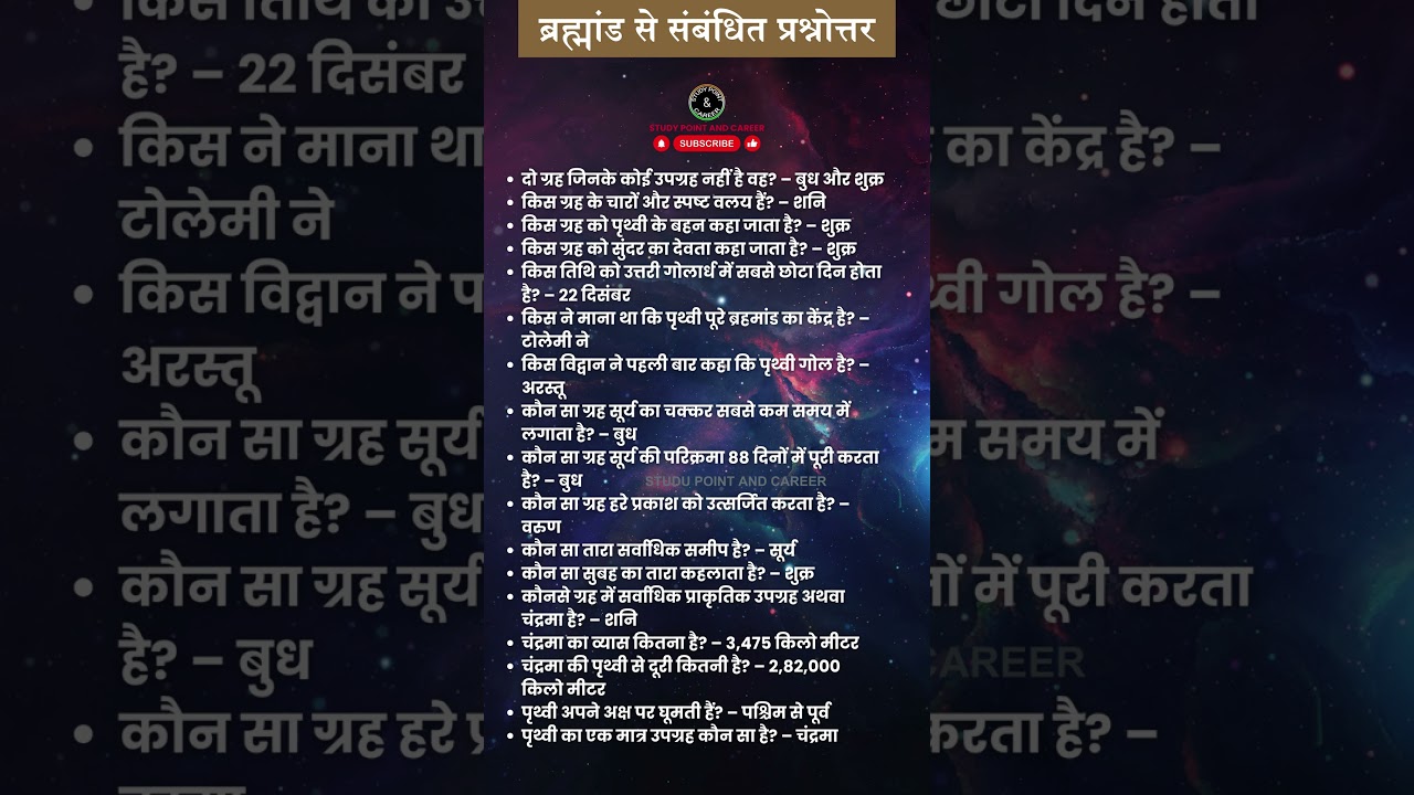 यूनिवर्स जी.के || UNIVERSE GK IN HINDI 