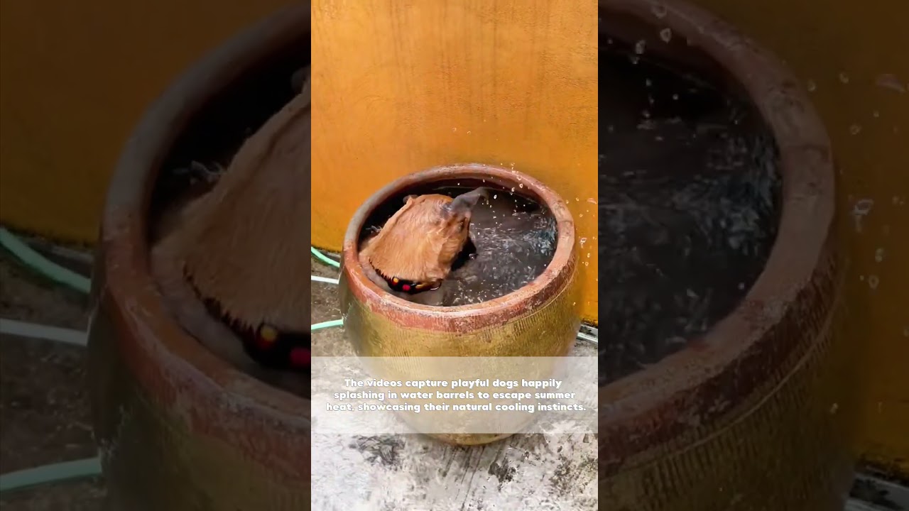 Canine Cool-Down: Dogs Beat the Heat in Water Barrels