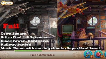 Manor Matters hidden objects levels fail on Hall Day 2 HD - Part 1 | attic | pinwheel,first-aid case