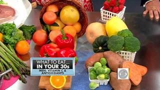 Health magazine's frances largeman-roth gives examples of healthy
diets for adults in their 30s, 40s and 50s.