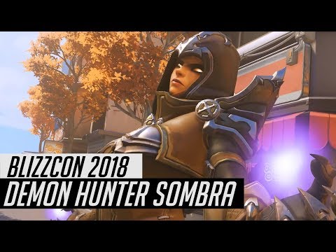 Overwatch Demon Hunter Sombra Skin Spotlight All Cosmetics Gameplay Blizzcon 18 Youtube