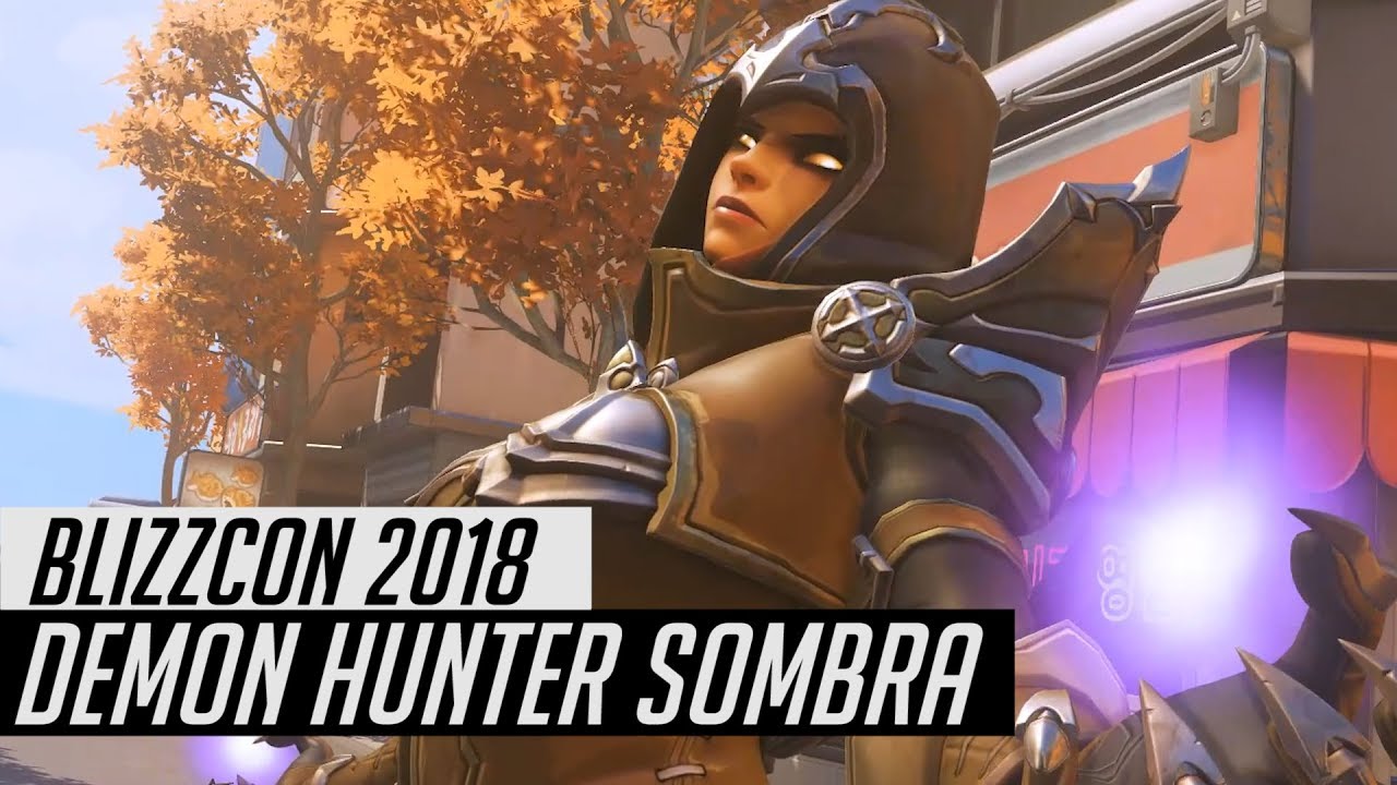 Overwatch Demon Hunter Sombra Skin Spotlight All Cosmetics Gameplay Blizzcon 18 Youtube