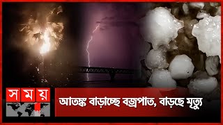 ময়মনসিংহে বজ্রপাতে তালগাছে আগুন | Thunderstorm in Mymensingh | Fire in Tree | Heavy Rain | Somoy TV