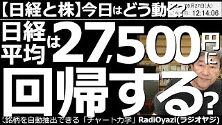 【日経と株－今日はどう動く？】日経平均は27,500円に回帰する？　前日の米市場も続落となり、日経平均は今日も軟調な動きとなっているが、テクニカル的には底。今後、27,500円付近を目指して浮上する？