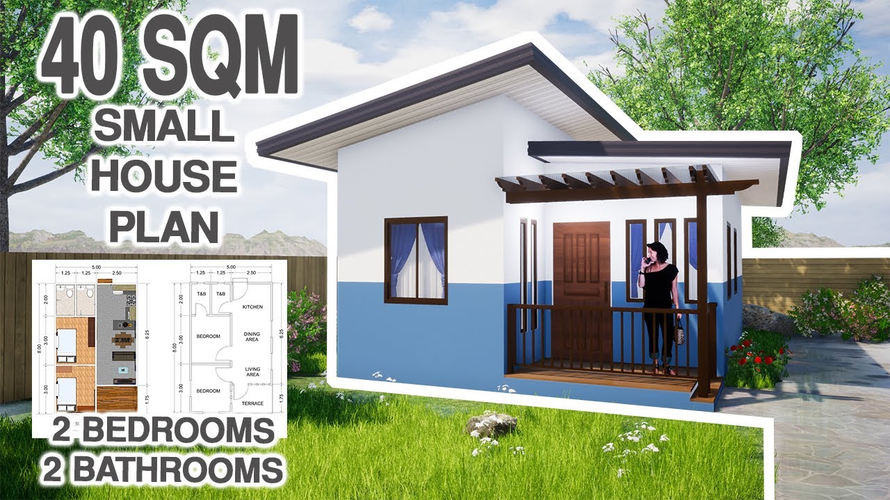 aankomen Aan welzijn SMALL HOUSE DESIGN (40 sqm/430.56 sqft, 2 Bedroom/2 Bathroom Bungalow Plan)  - YouTube