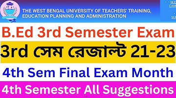 BSAEU B.Ed 3rd Semester Result 2021-23. WBUTTEPA B.Ed 3rd Sem Result Update 2021-23