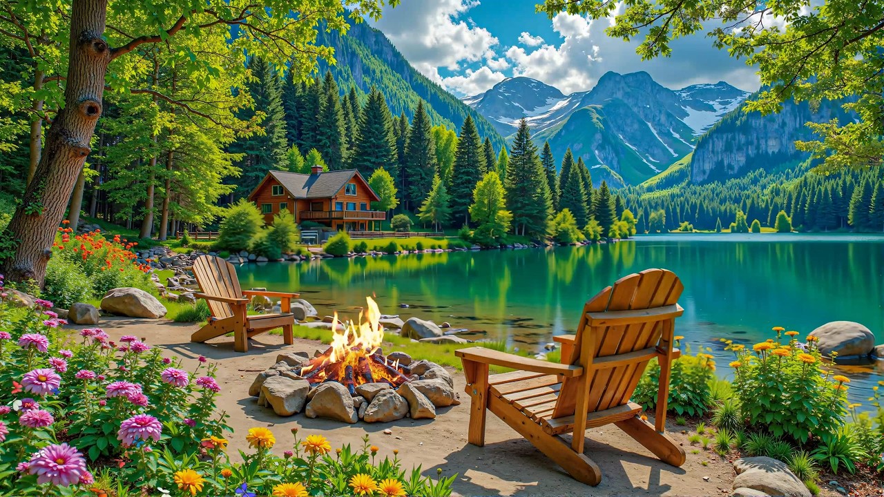 Calming Spring Campfire Ambience 🌿🔥 Fire Crackling, Gentle Water & Nature Sounds for Stress Relief