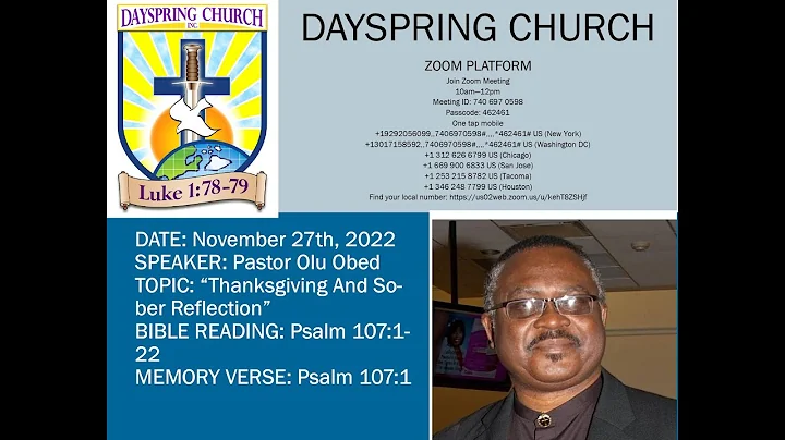 "Thanksgiving And sober Reflection" by Pastor Olus...