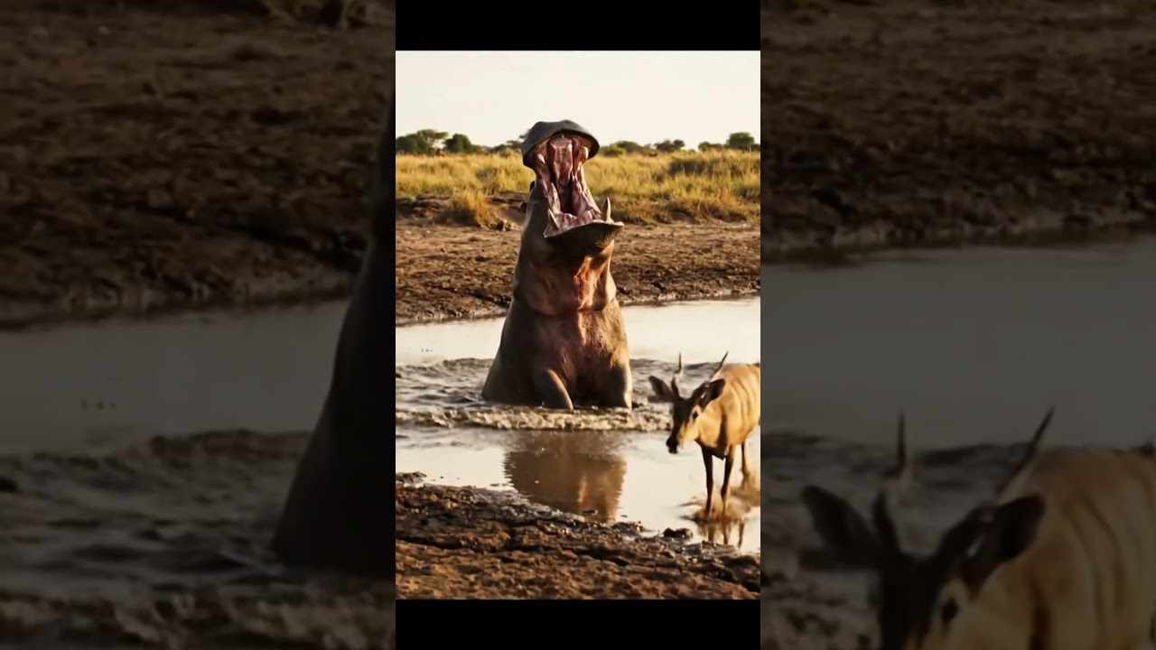 Hippo Rage Attack in African Waterhole | Furious Predation but Prey Escapes | ASMR Wildlife
