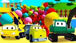 Equipo Constructor: Camión Volquete, Grúa, Excavadora construyen una Piscina de Pelotas en Autocity