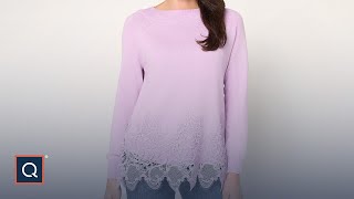 LOGO Lavish by Lori Goldstein Cotton Cashmere Lace Hem Sweater | QVC