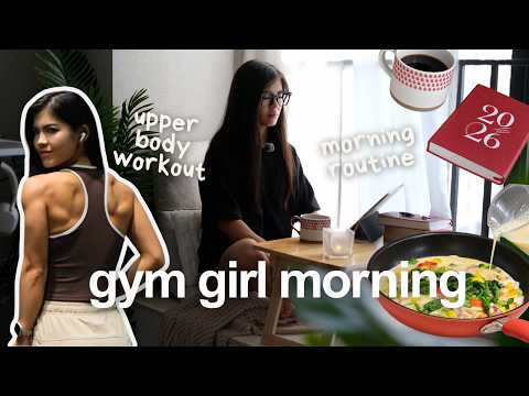 cutting vlog ☕️ slow morning routine + upper body workout breakdown thumbnail