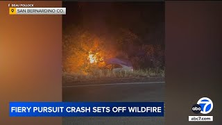 Fiery crash at end of chase sparks brush fire in the Inland Empire
