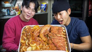 배말랭이 좋아하는 통삼겹 김치찜 해주기 먹방!! (feat.목살,삼겹살,등갈비)