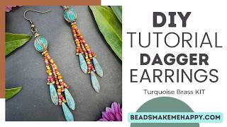 DIY #tutorial  Turquoise Brass Dagger Earrings Kit beadsmakemehappy.com #diy #beads #jewelry