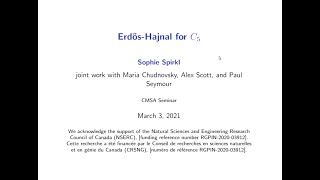 Sophie Spirkl - The Erdős-Hajnal conjecture for the five-cycle (CMSA Combinatorics seminar)
