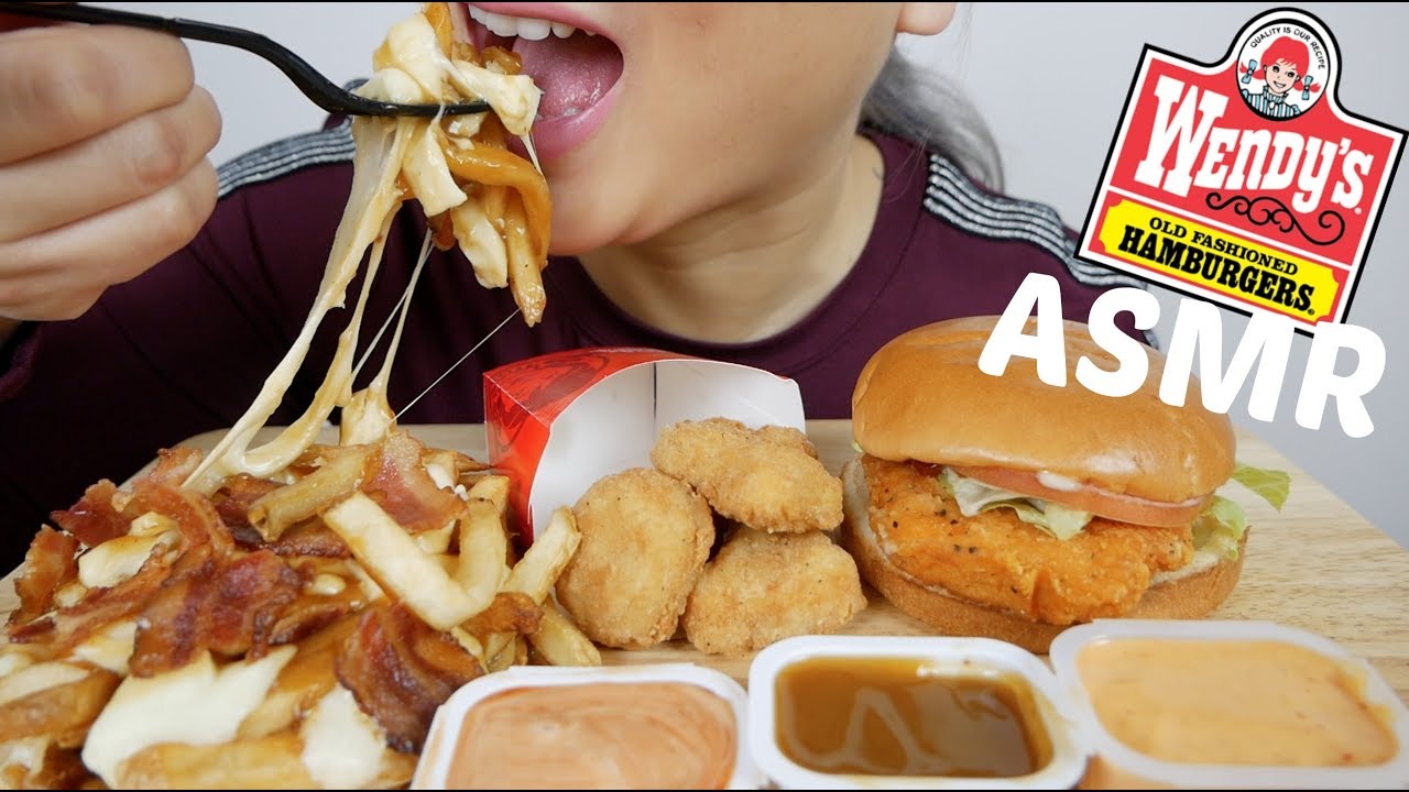 Wendy's Spicy Chicken Burger, Bacon Poutine & Nuggets | ASMR | N.E Let's Eat