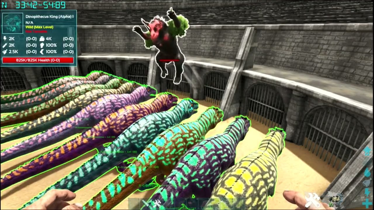 Dinopithecus King Alpha  vs R Giganotosaurus level 1 ark Battles Dinoplanet