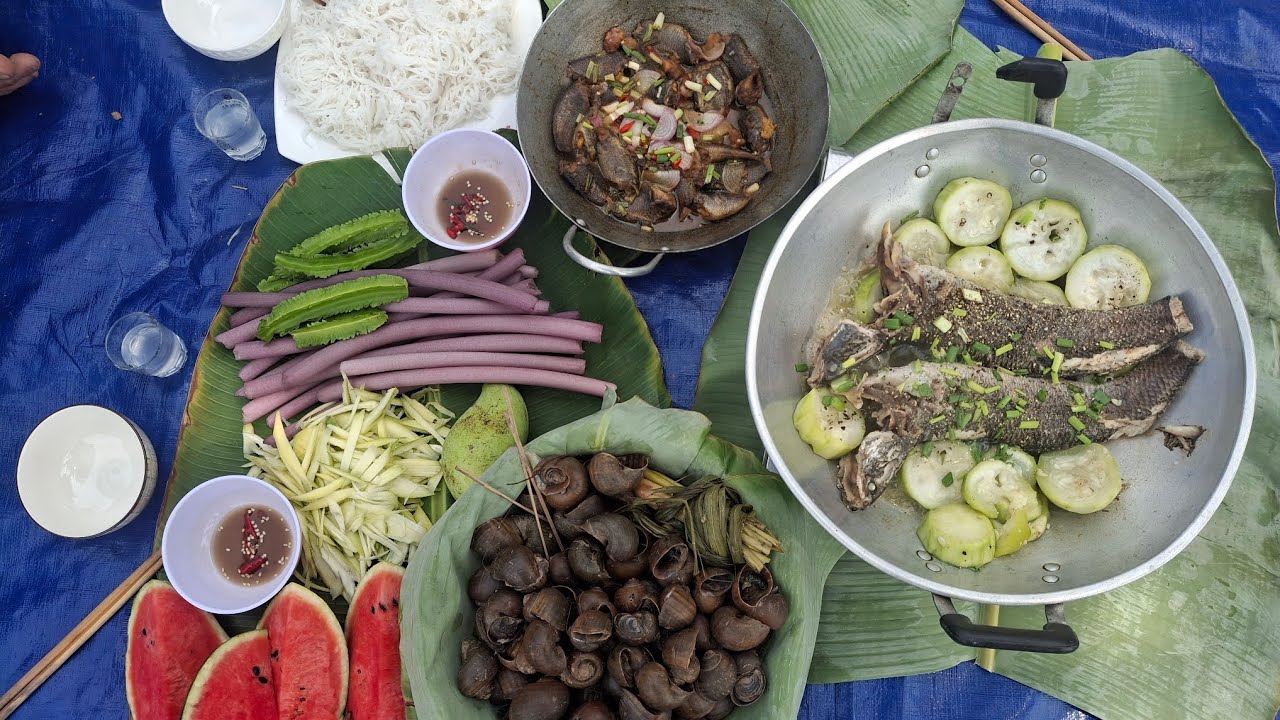 Món ăn hương vị đồng quê Cá lóc đồng hấp bầu xanh cá rô khô lạc dầm me lai rai buổi trưa /T22