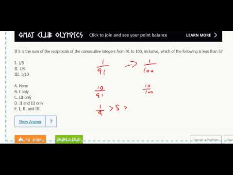 Number Prop 18- If S is the sum of the reciprocals of the consecutive integers from 91 to 100